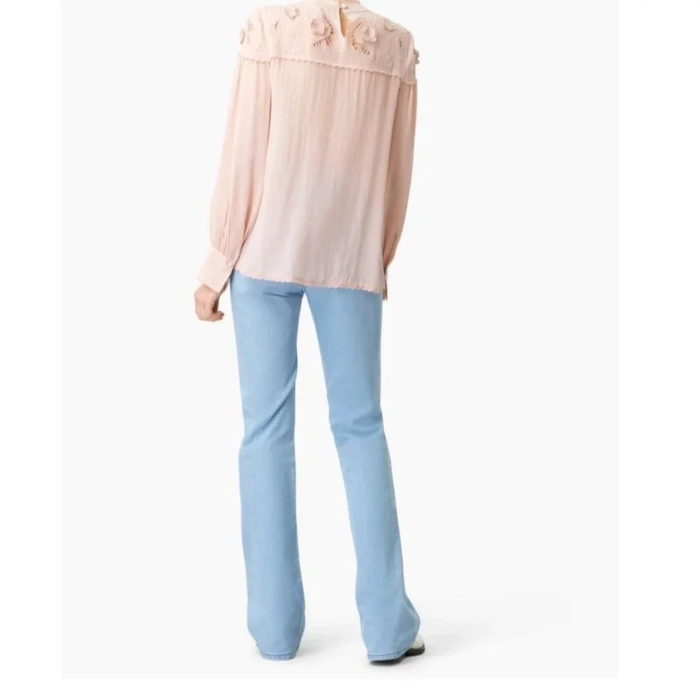 NWT See by Chloe Pullover Blouse Smoky Pink Embroidered Yokes Long Sleeve SZ 36